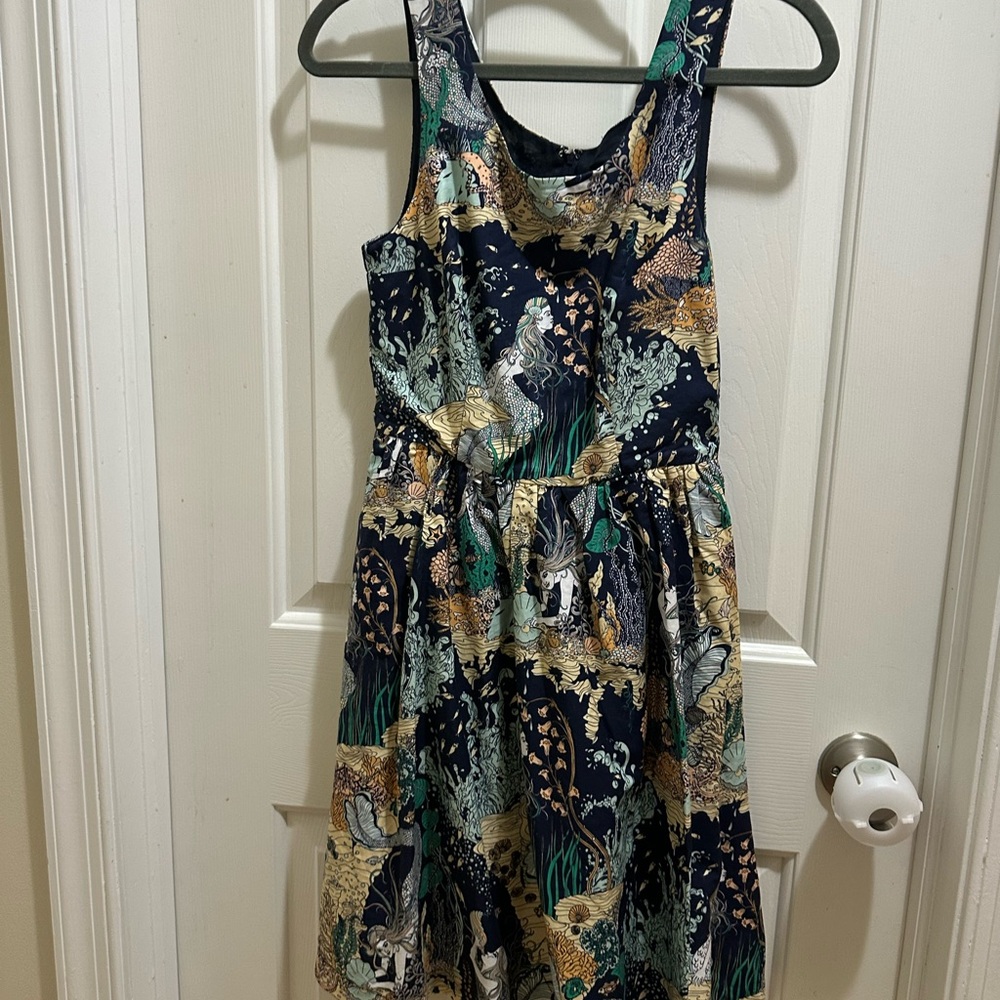 Modcloth Whimsical Dress Mermaid Print - Navy and Green